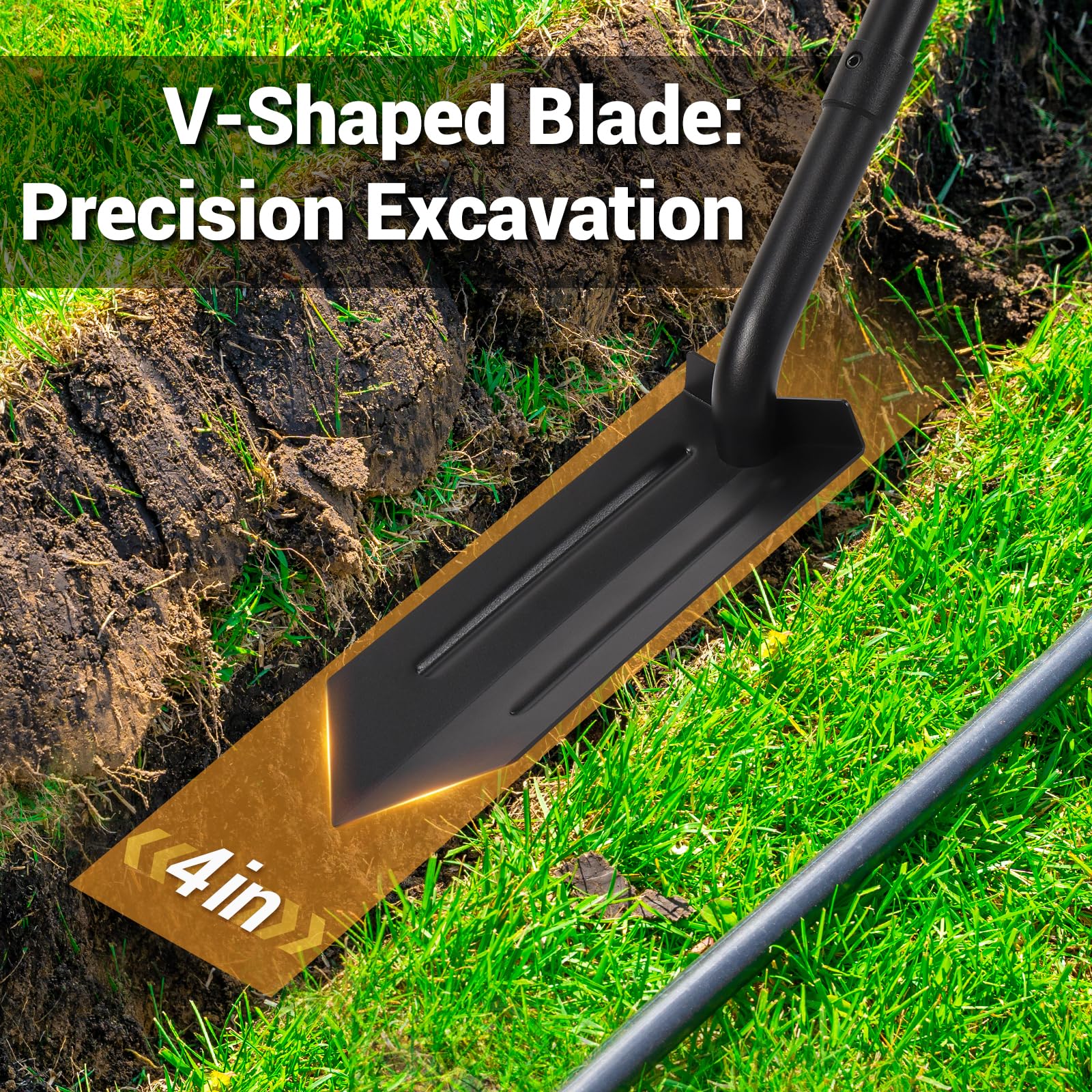 AugFir metal-handle trench shovel emphasizes durability for repeated use.