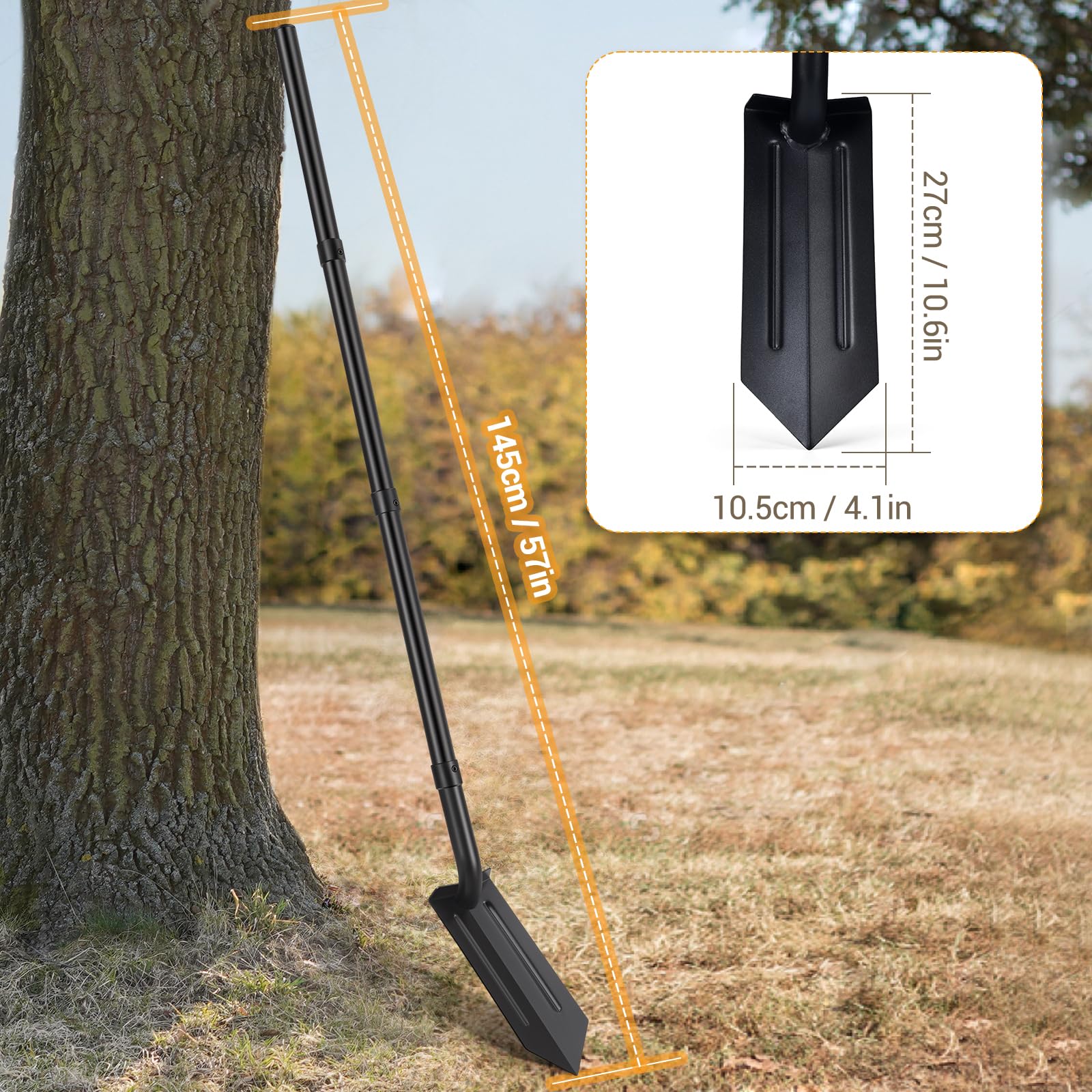 AugFir trench shovel supports soil turning, weed clearing, and ground leveling.