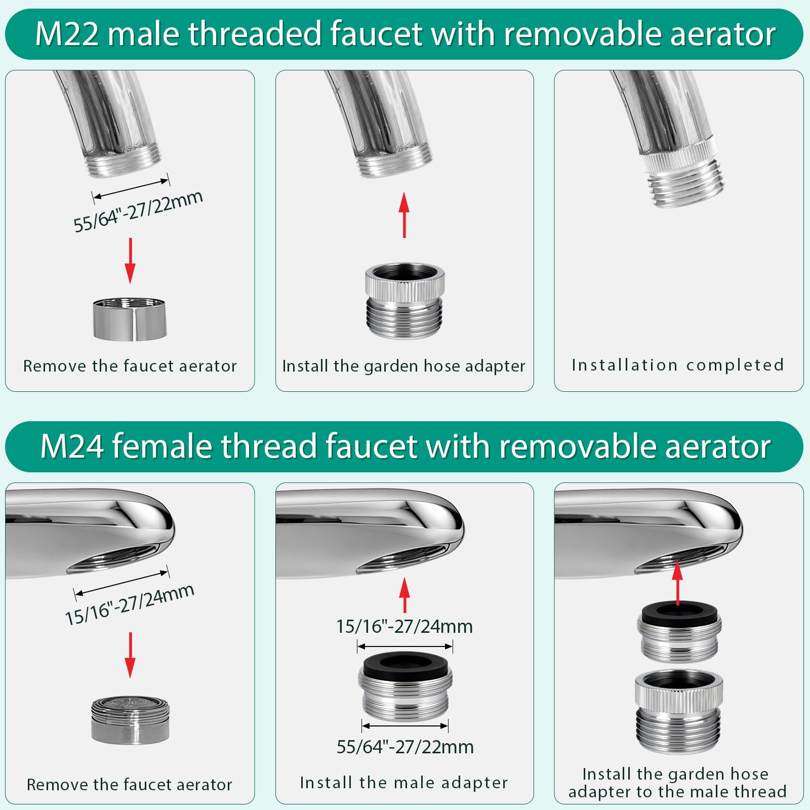 Hands installing AUGHOA quick connect faucet adapter by hand.