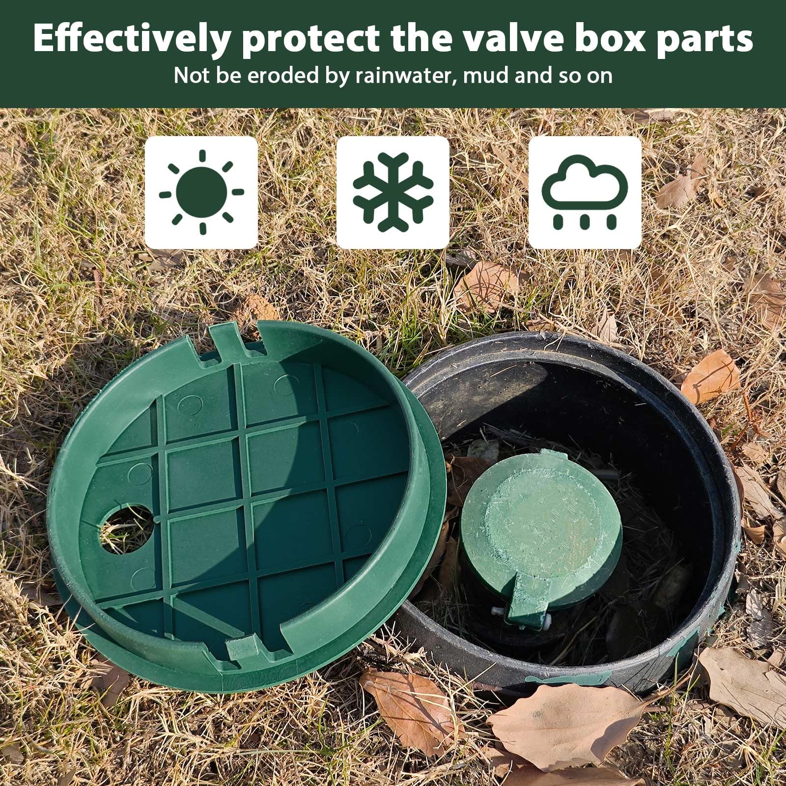 AUGHOA replacement valve box cover keeps irrigation valve secure.