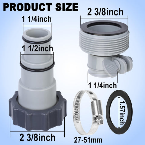 Augisteen B-type hose adapter for 2 3/8 in female threads enables 1.25 in hose connections.