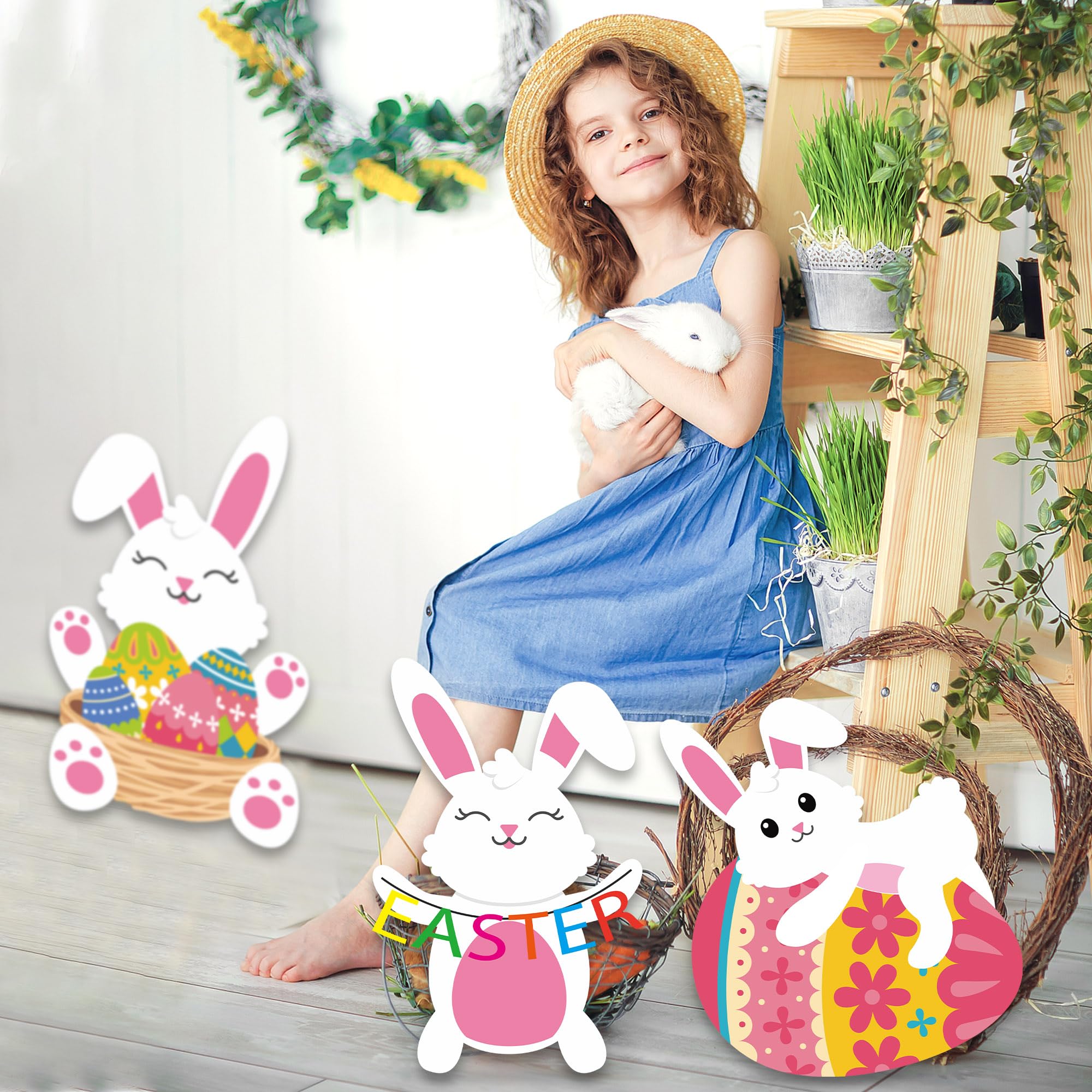 Augisteen colorful bunny yard signs for yard hunts and celebrations.