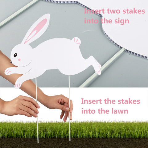 Augisteen Easter bunny yard sign dazed pose offers whimsical spring display.