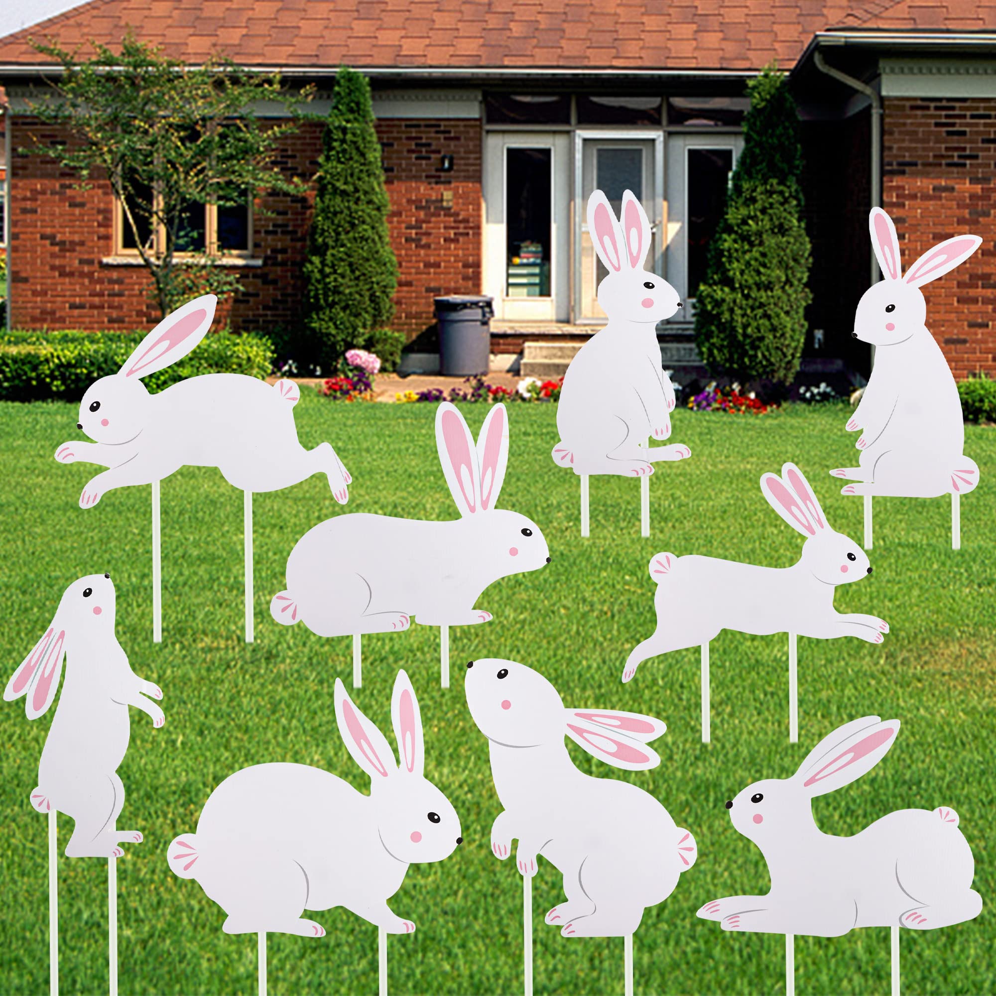 Augisteen Easter bunny yard sign standing with pink ears boosts garden charm.