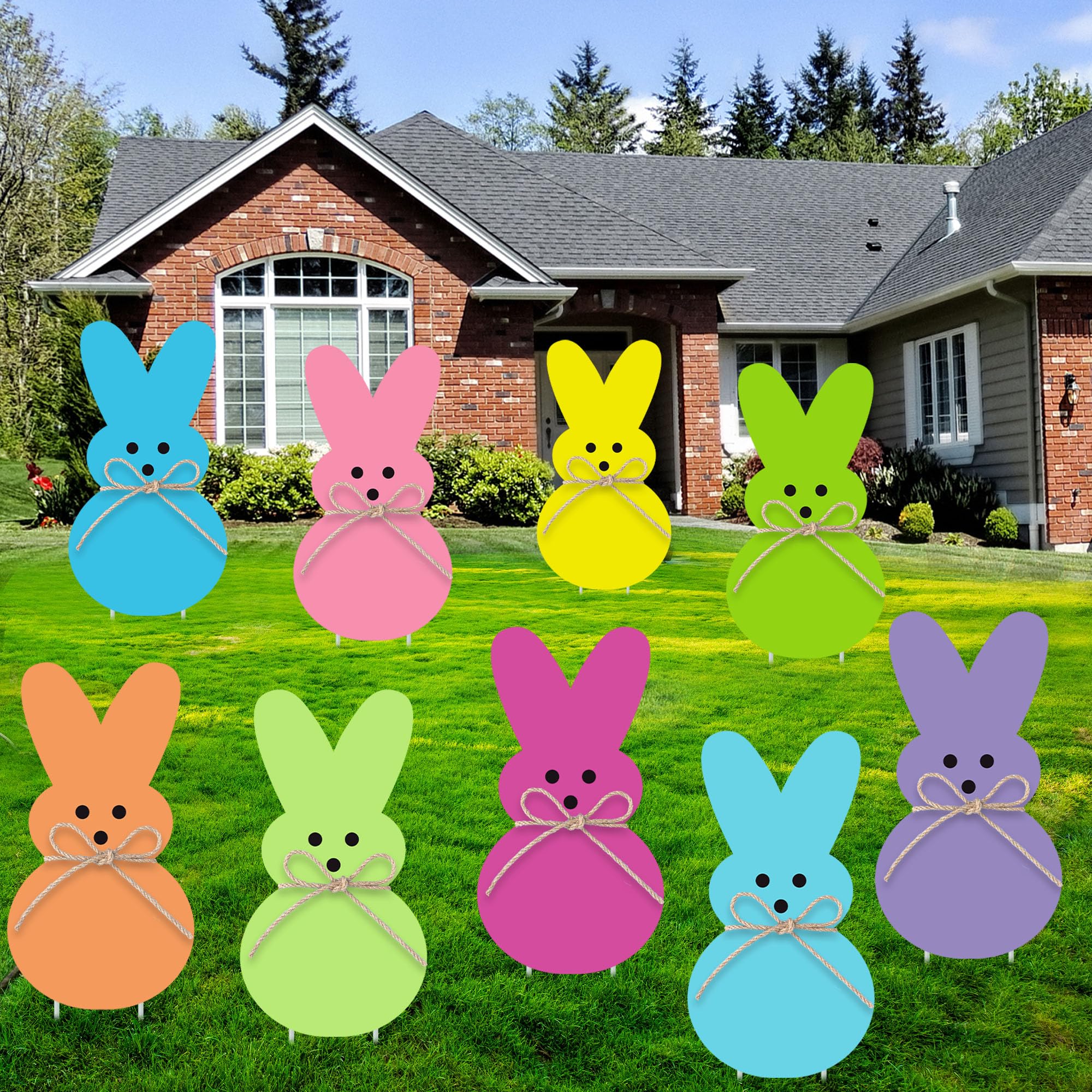 Augisteen Easter bunny yard sign with two stakes for outdoor display.