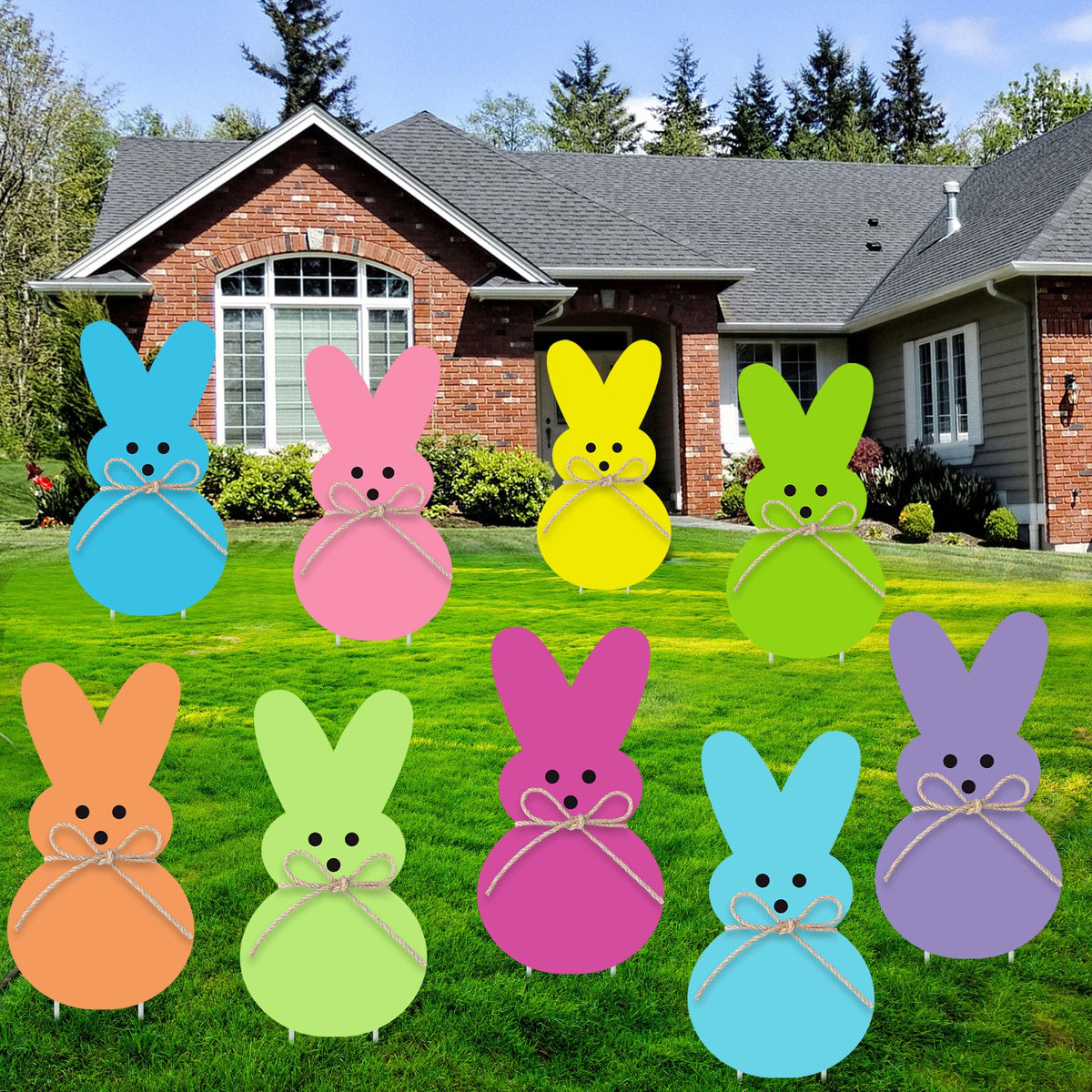 Augisteen Easter bunny yard sign with two stakes for outdoor display.