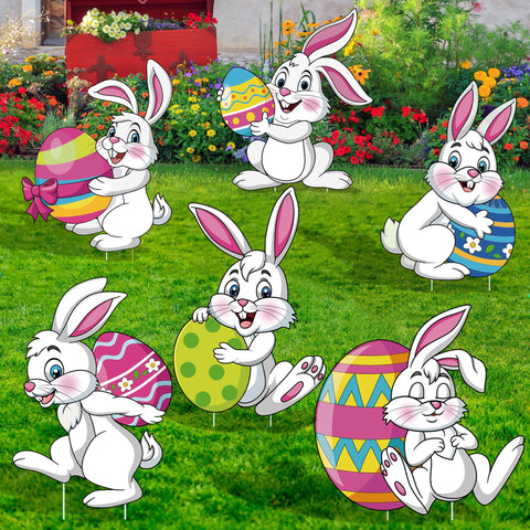 Augisteen Easter yard sign featuring bunny-egg pattern boosts curb appeal.
