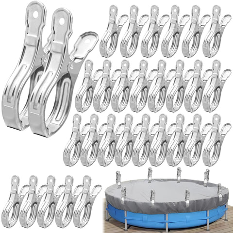 Augisteen pool cover clips in stainless steel provide secure wind protection for above-ground pools.