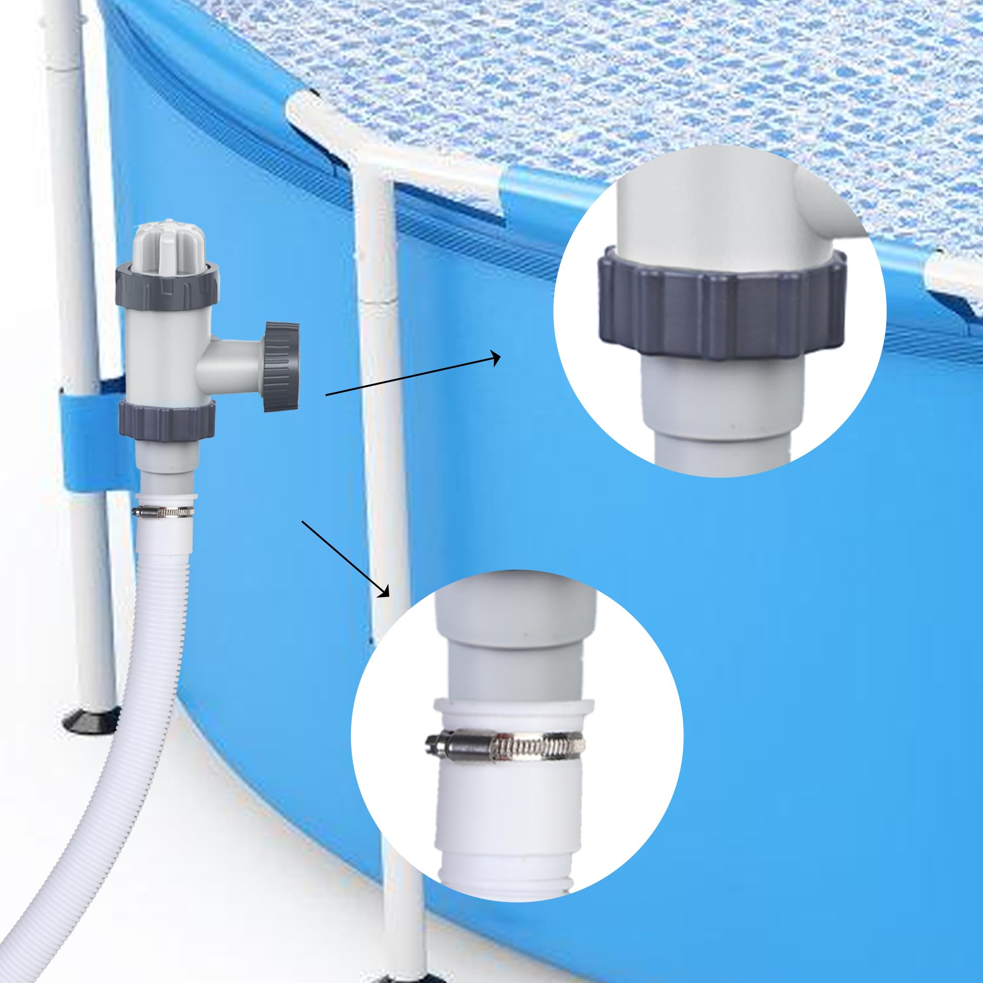Augisteen pool hose conversion setup demonstrates flexible installation.