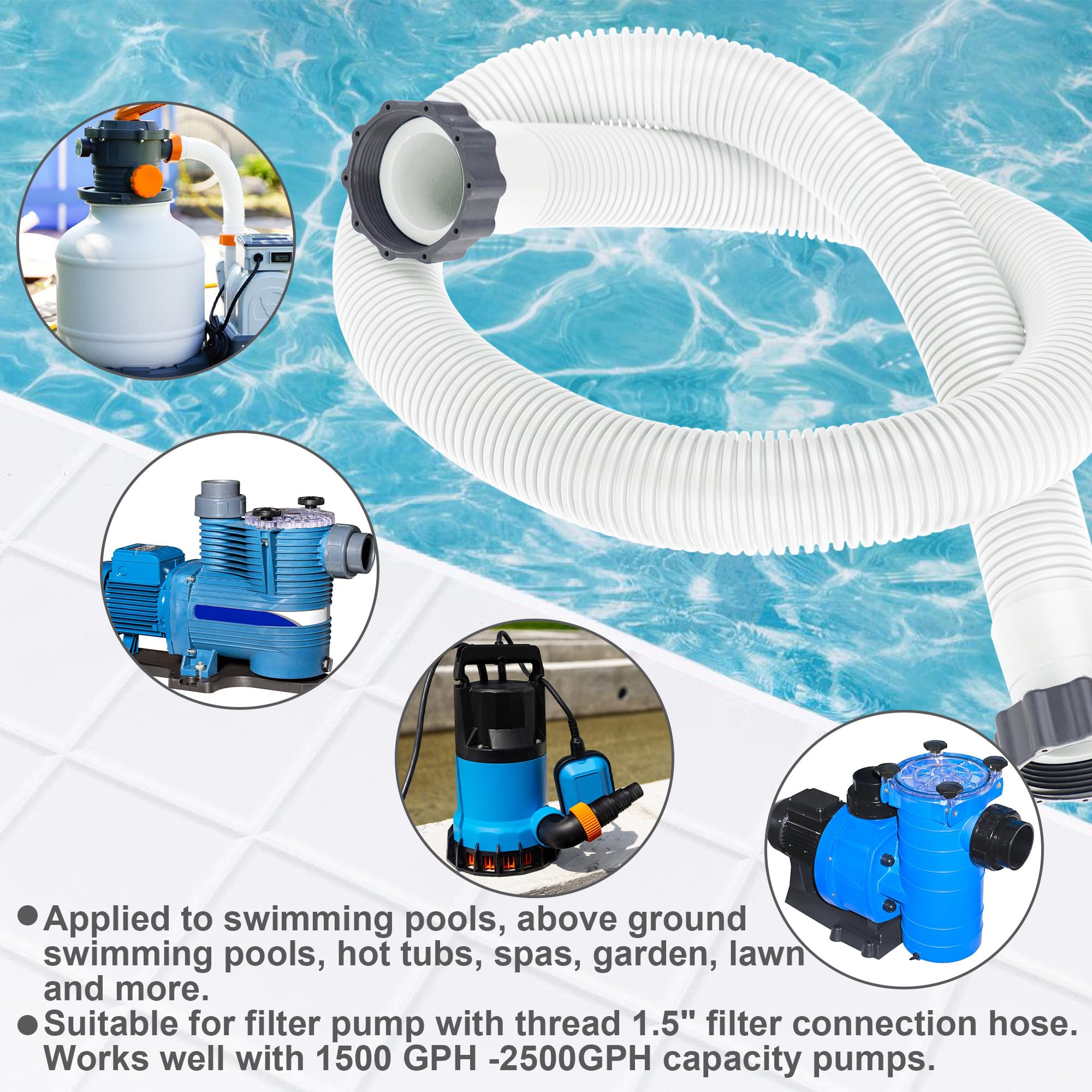 Augisteen replacement hose fits standard 1.5in, 59in sizing