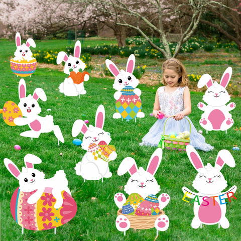 Augisteen waterproof yard signs withstand rain for outdoor Easter decor.