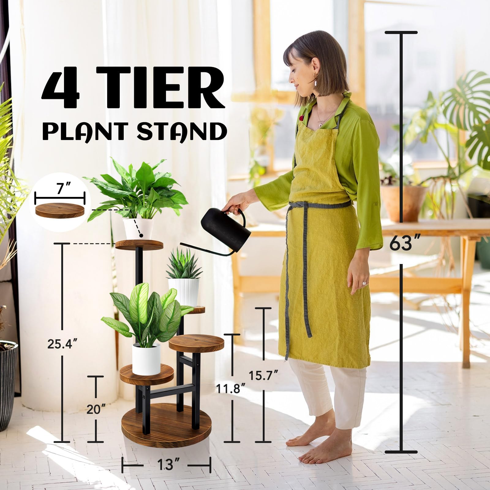 AUGOSTA plant stand base detail shows sturdy 13-inch base for stability.