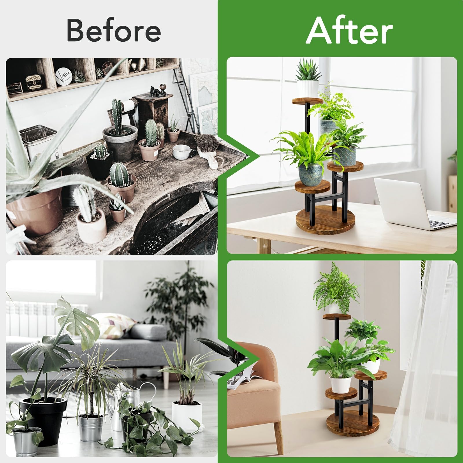 AUGOSTA 4-tier side view highlights tall, space-saving design for indoor use.