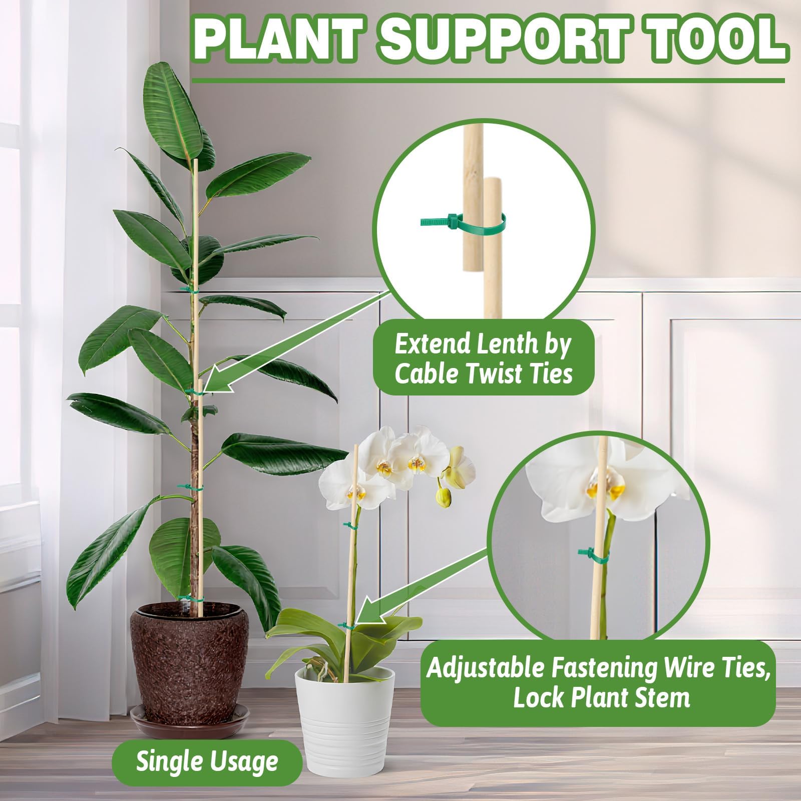 Augshy adjustable-height plant stake adapts to growing vines and vegetables.