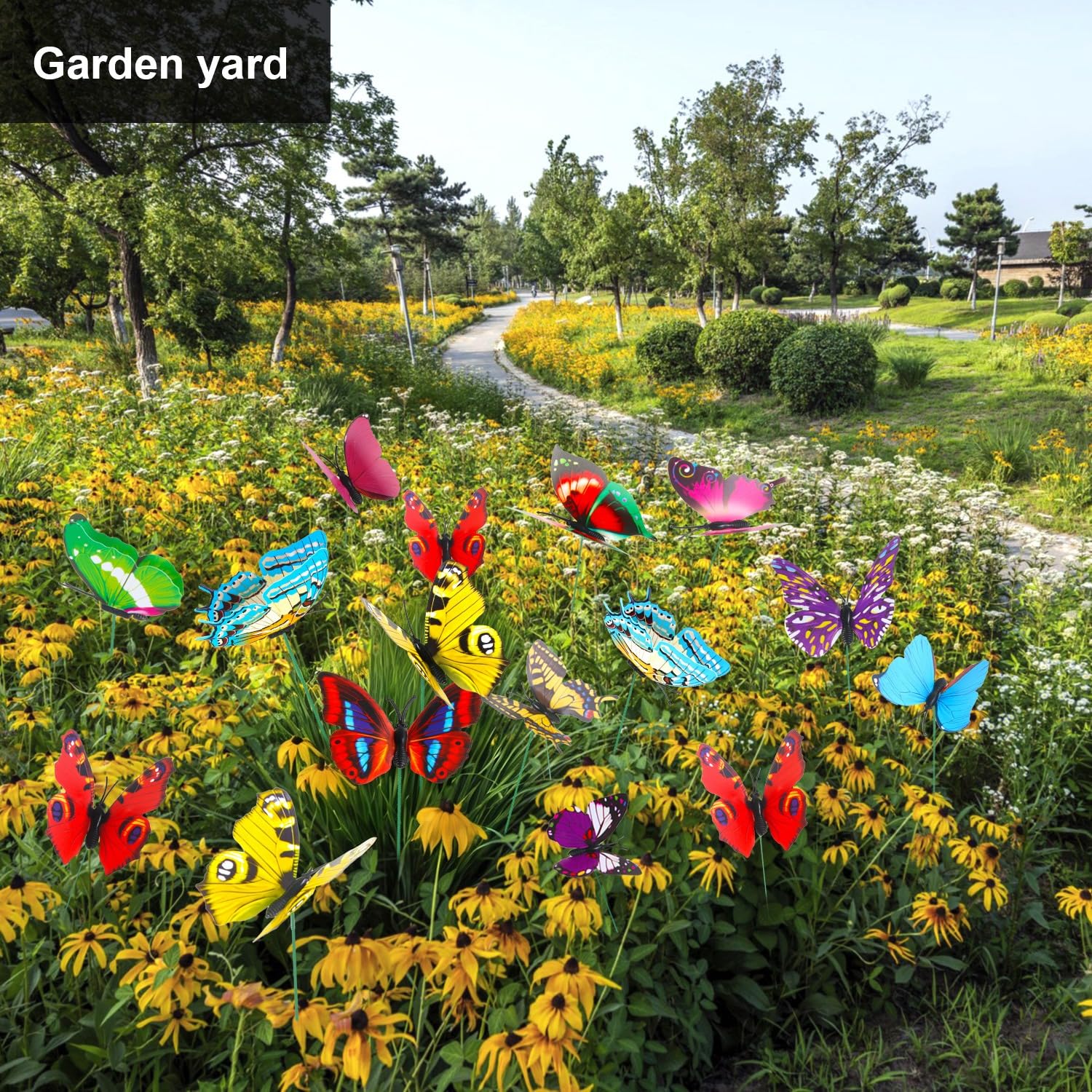 Augshy butterfly stakes swing gently to enhance yard ambiance.