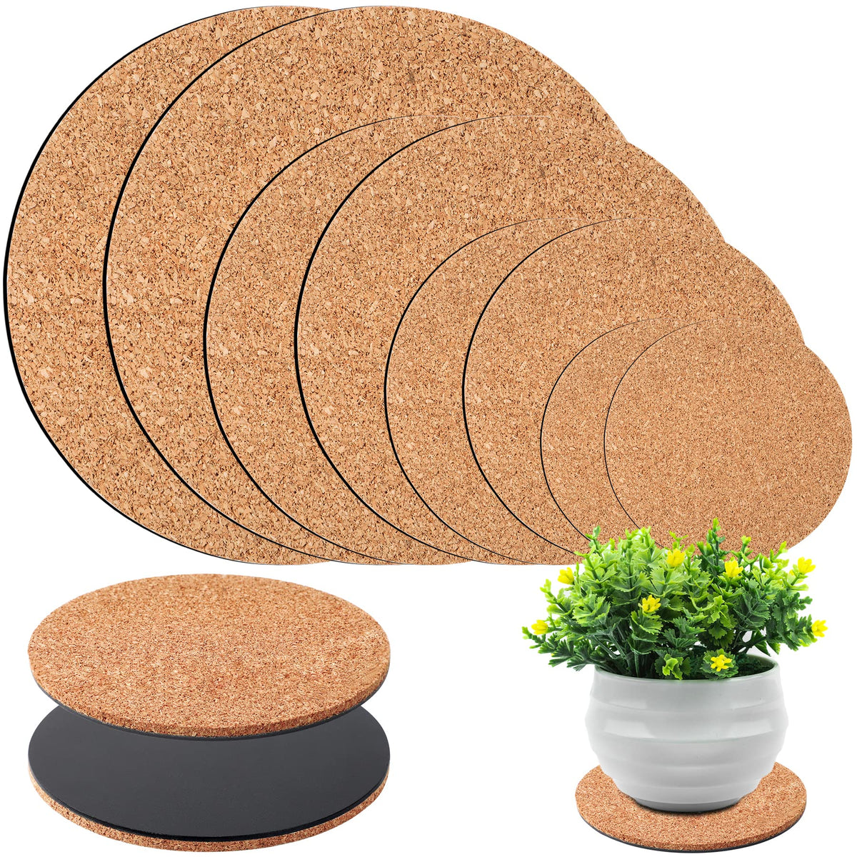 Augshy cork plant saucer 4-inch top view protects furniture from moisture
