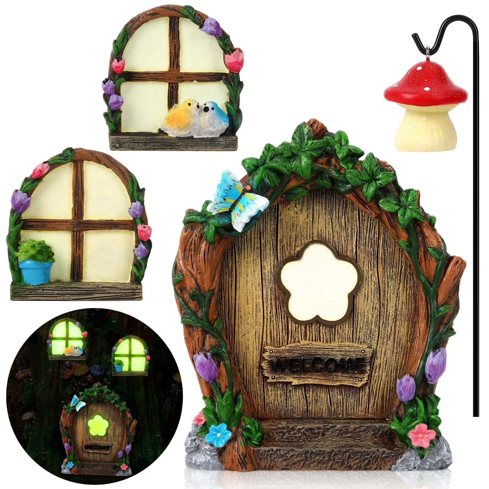 Augshy fairy door outdoor-tree showing glow for garden whimsy