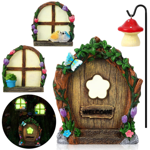 Augshy fairy door outdoor-tree showing glow for garden whimsy