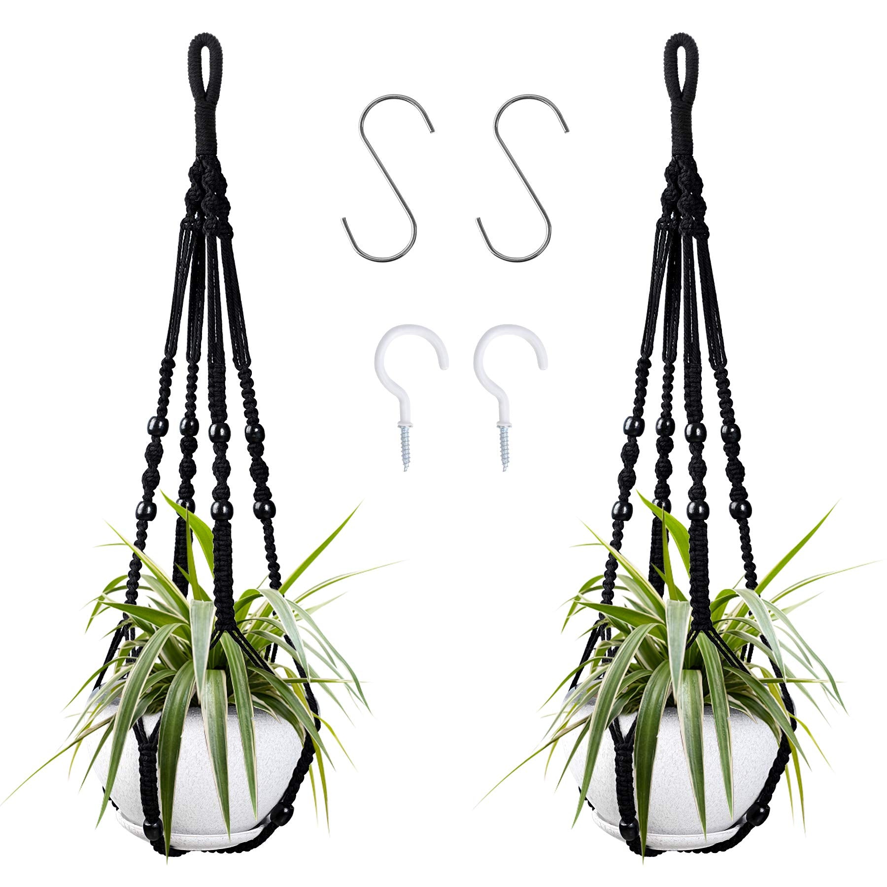 Augshy macrame hanging planter 2-pack main view showing indoor and outdoor versatility