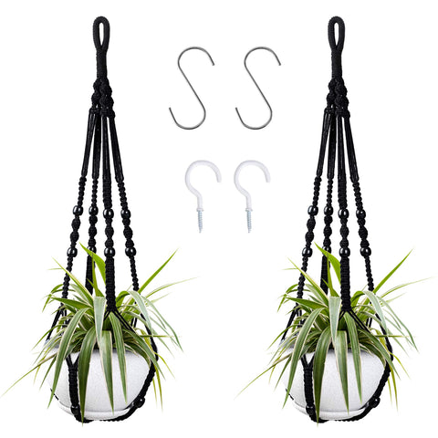 Augshy macrame hanging planter 2-pack main view showing indoor and outdoor versatility