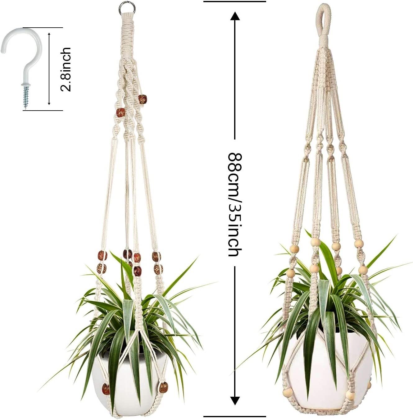 Augshy macrame plant hanger with wood beads offers rustic charm for outdoor balconies.