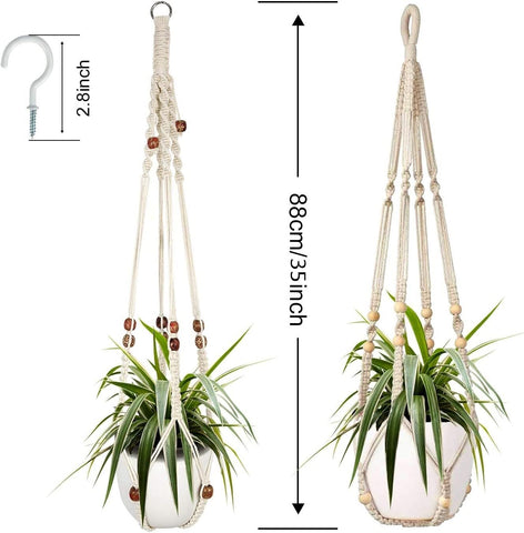 Augshy macrame plant hanger with wood beads offers rustic charm for outdoor balconies.