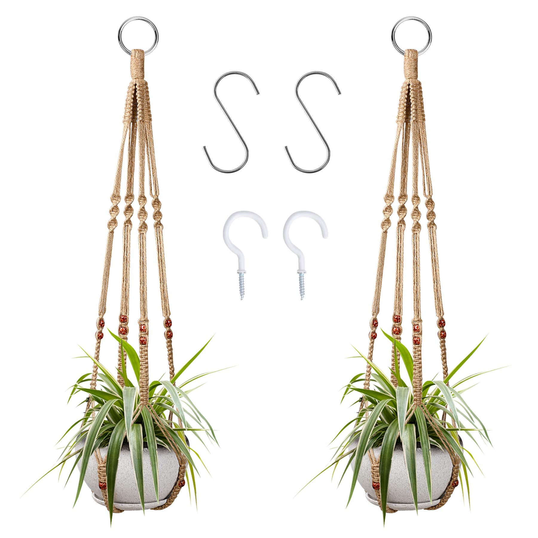 Augshy two-piece plant hangers with cotton rope for versatile indoor-outdoor decor.