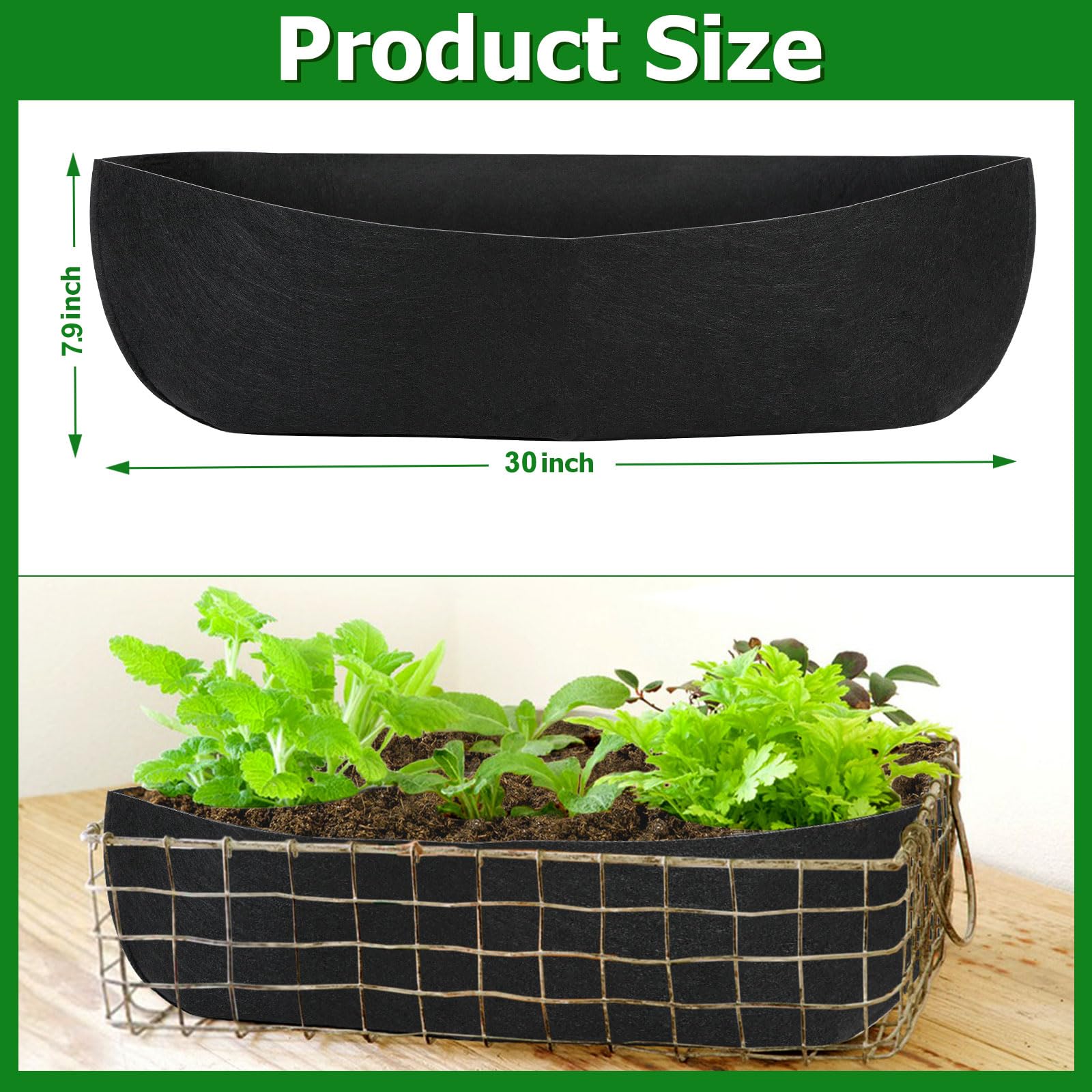 Augshy window basket liner made of felt for easy soil handling.