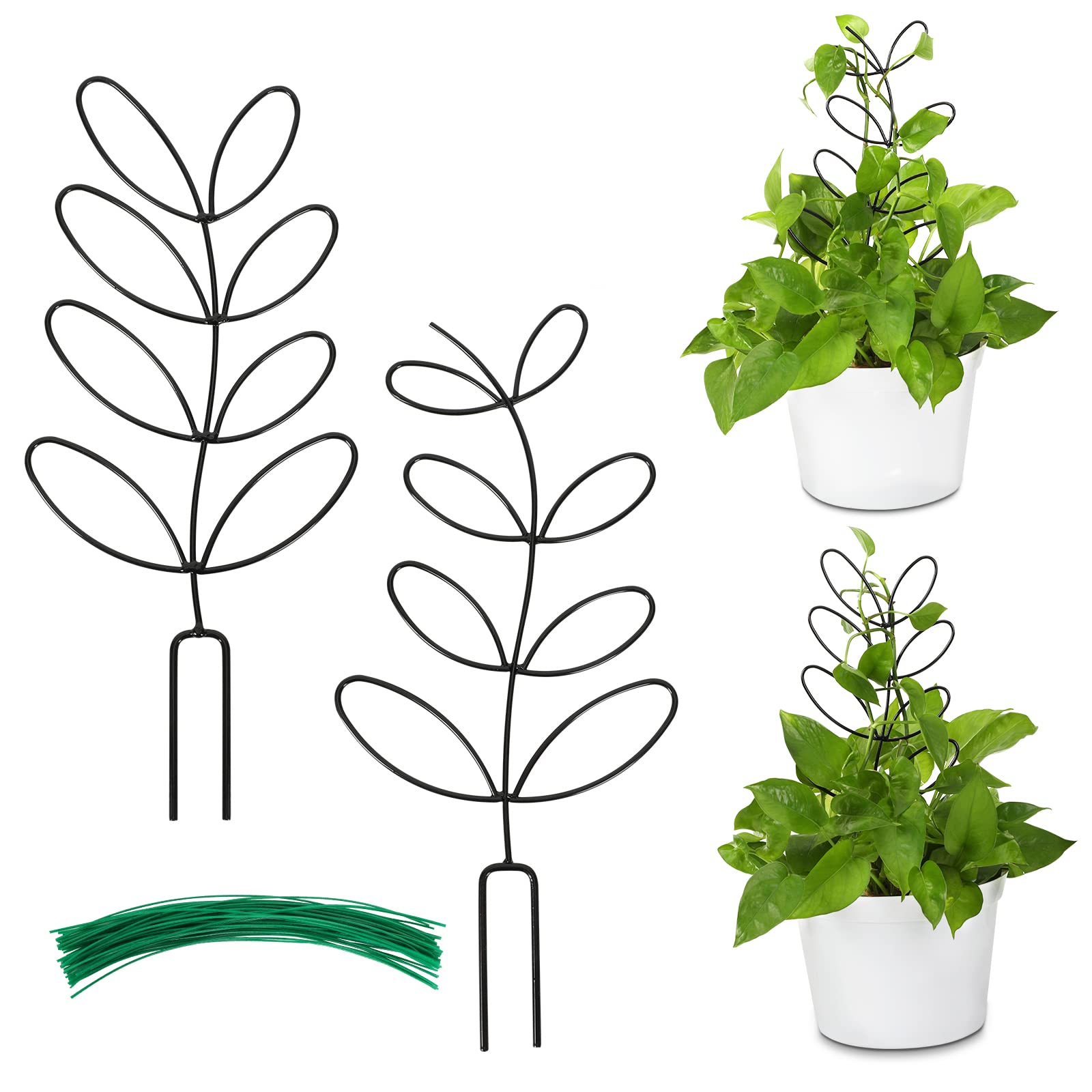 AUGSUN 2-pack indoor trellis supports small potted plants with a leaf-shaped design.