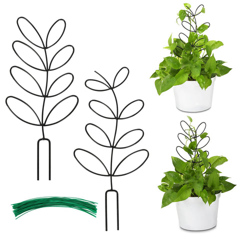 AUGSUN 2-pack indoor trellis supports small potted plants with a leaf-shaped design.
