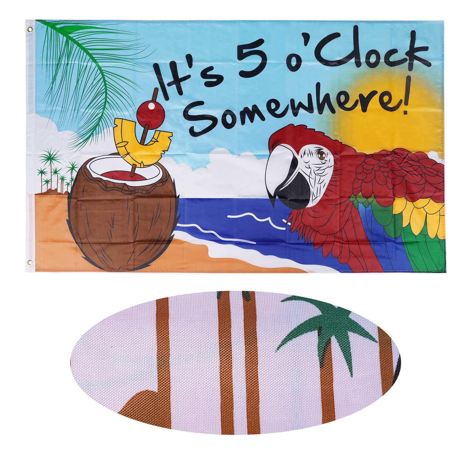 Auhafaly blue-yellow-red parrot flag design adds festive poolside ambiance