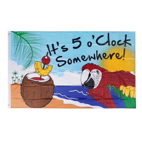 Auhafaly It's Five O'Clock Somewhere Parrot flag with vivid colors for outdoor parties