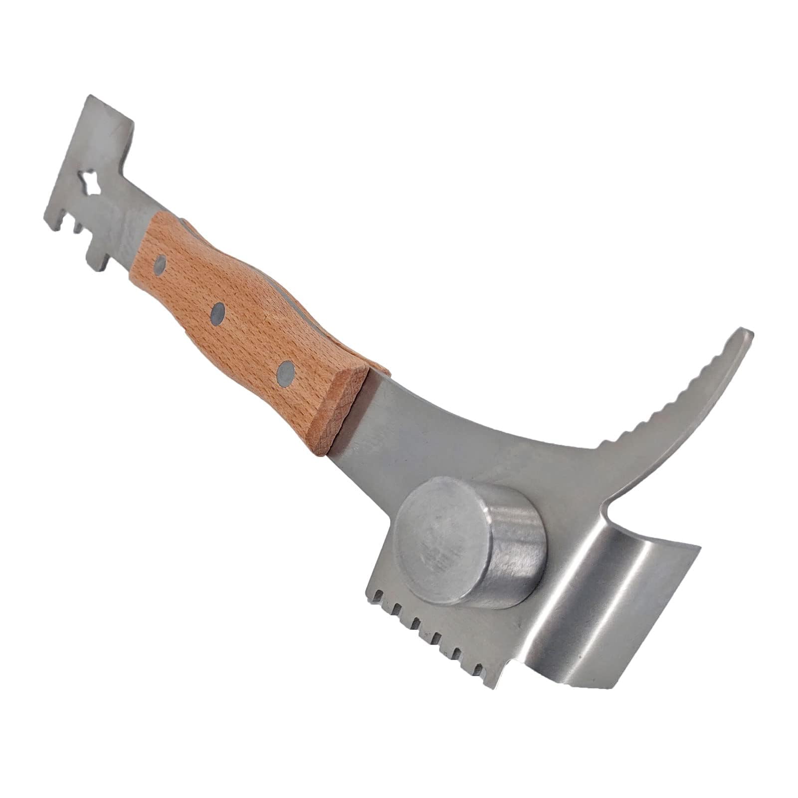 AukBeeFun 7-in-1 hive tool with wooden handle for efficient beekeeping tasks.