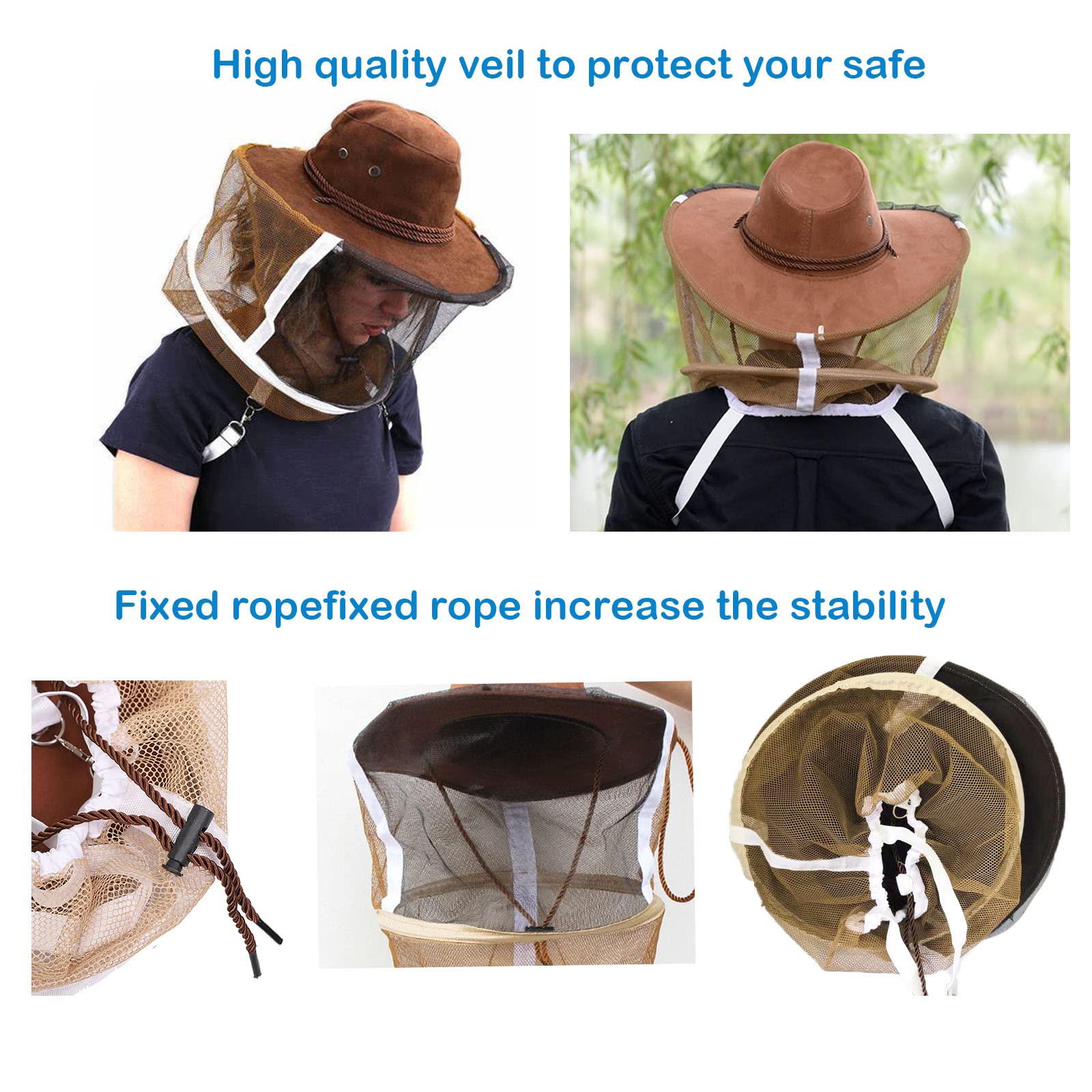 AukBeeFun cowboy-hat-veil-closeup reveals durable stitching for longer beekeeping sessions