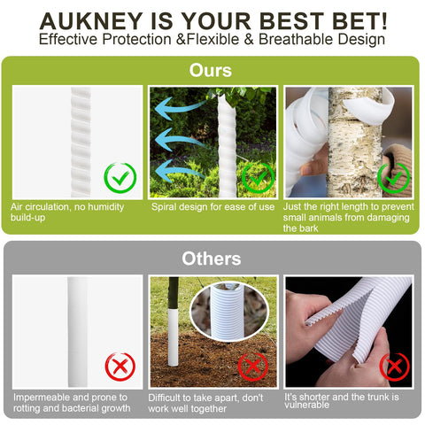 Aukney moisture-resistant tree wrap protecting a young tree in damp conditions