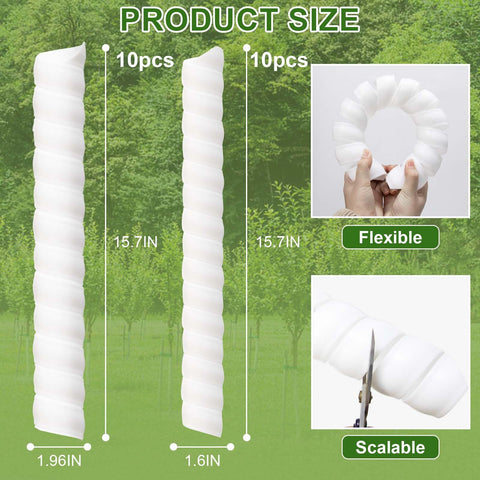 Aukney white tree guard wrapped on a trunk helps prevent lawn equipment contact.