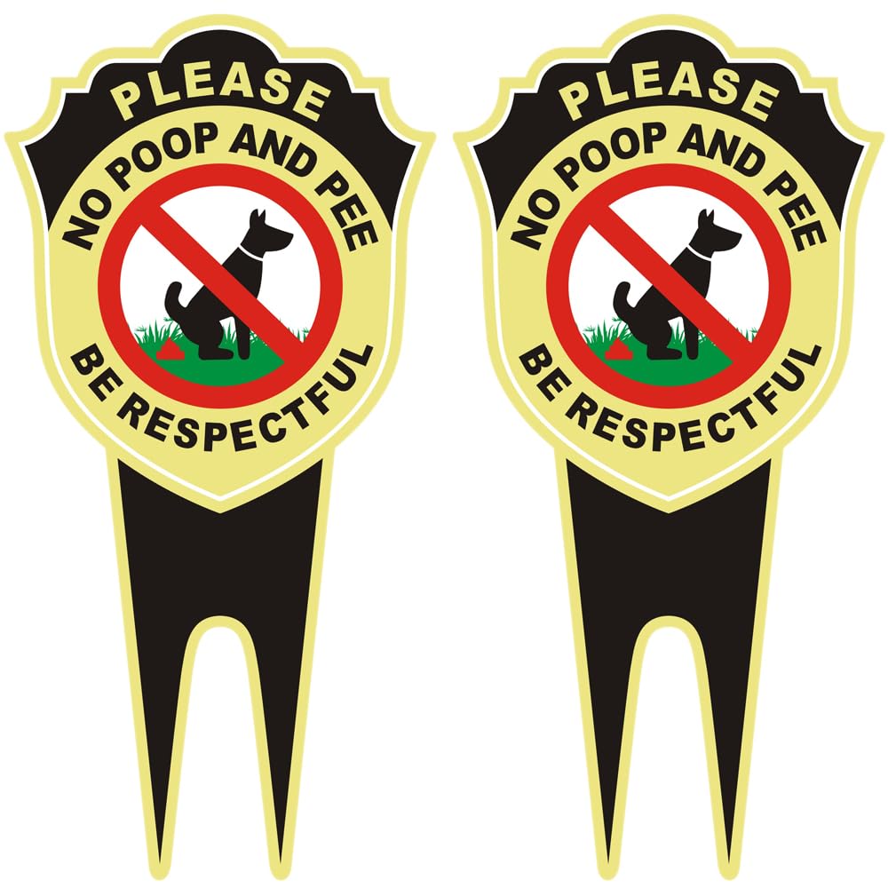 Aukstimes two-pack no dog poop signs front view enhances yard clarity and curb appeal.