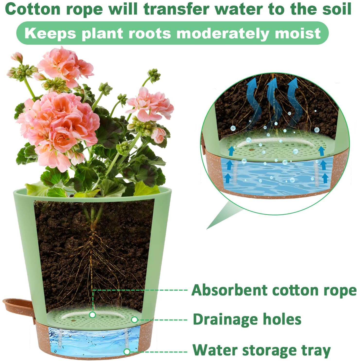 Aulock cotton rope transfers water efficiently to soil.