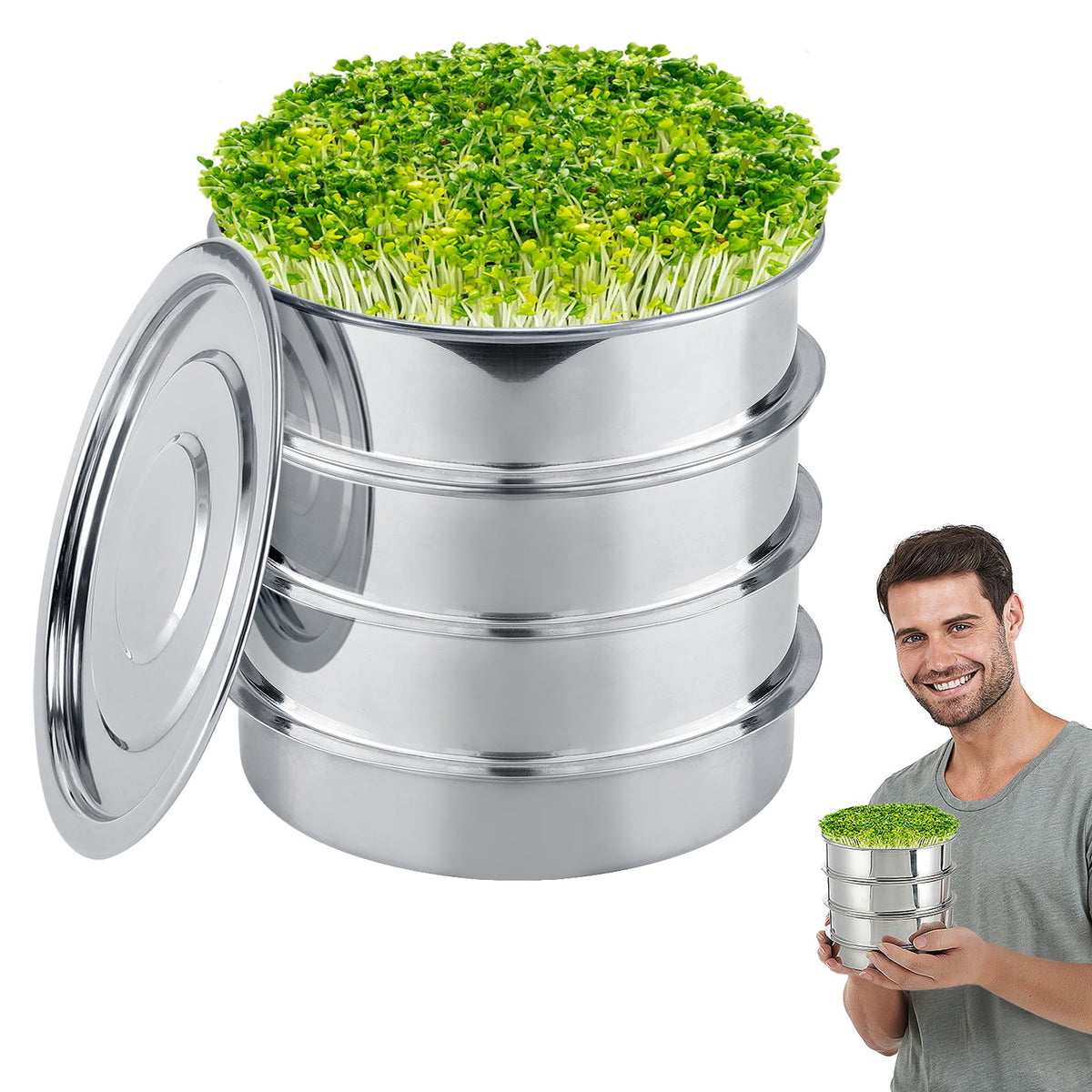 Aulock stainless steel sprouting kit base provides sturdy support for stacked trays