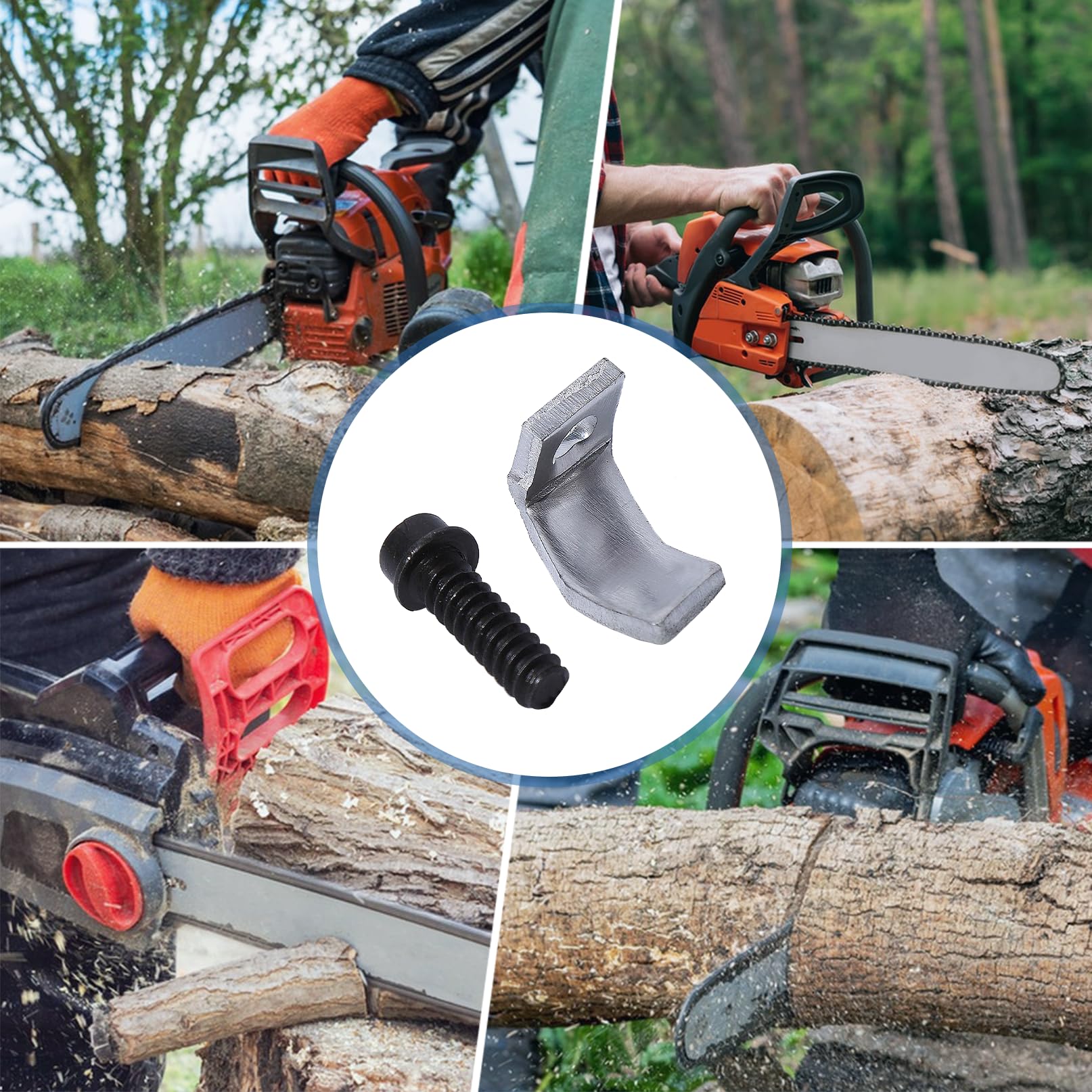 AUMEL chain catcher kit in use on a chainsaw for safety.