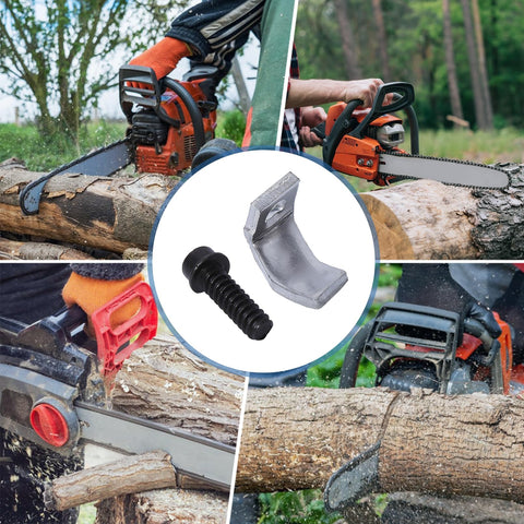 AUMEL chain catcher kit in use on a chainsaw for safety.