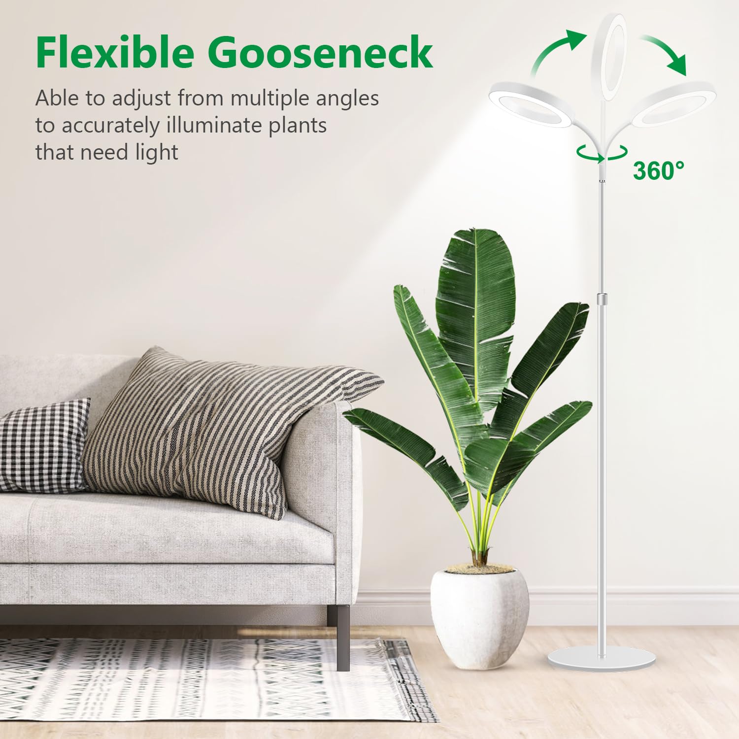 Height-adjustable Aumtrly light accommodates different plant heights for even illumination.