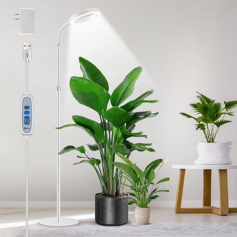 Aumtrly floor grow light on adjustable stand highlights versatile positioning for tall houseplants.
