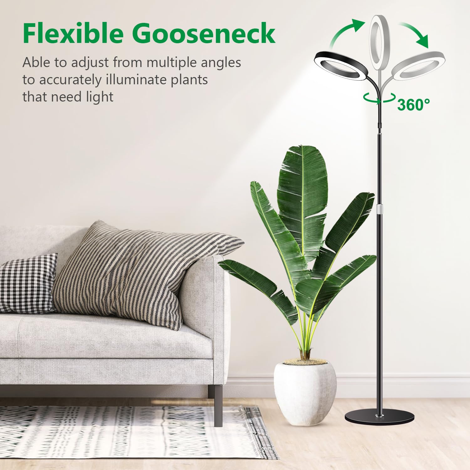 Black halo design of the Aumtrly Grow Light blends with home decor