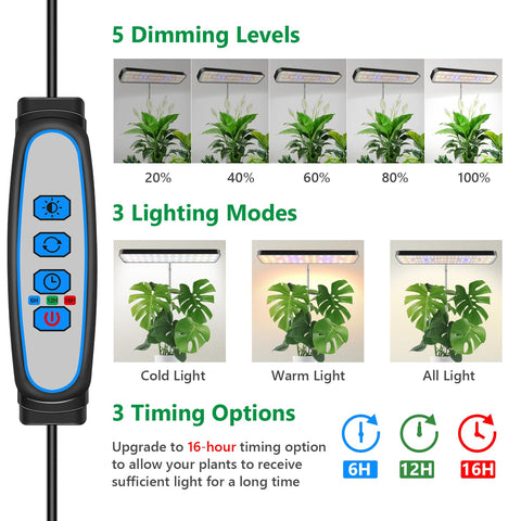 Aumtrly Grow Light height-adjustment supports 7.8–26 inches for various plant sizes.