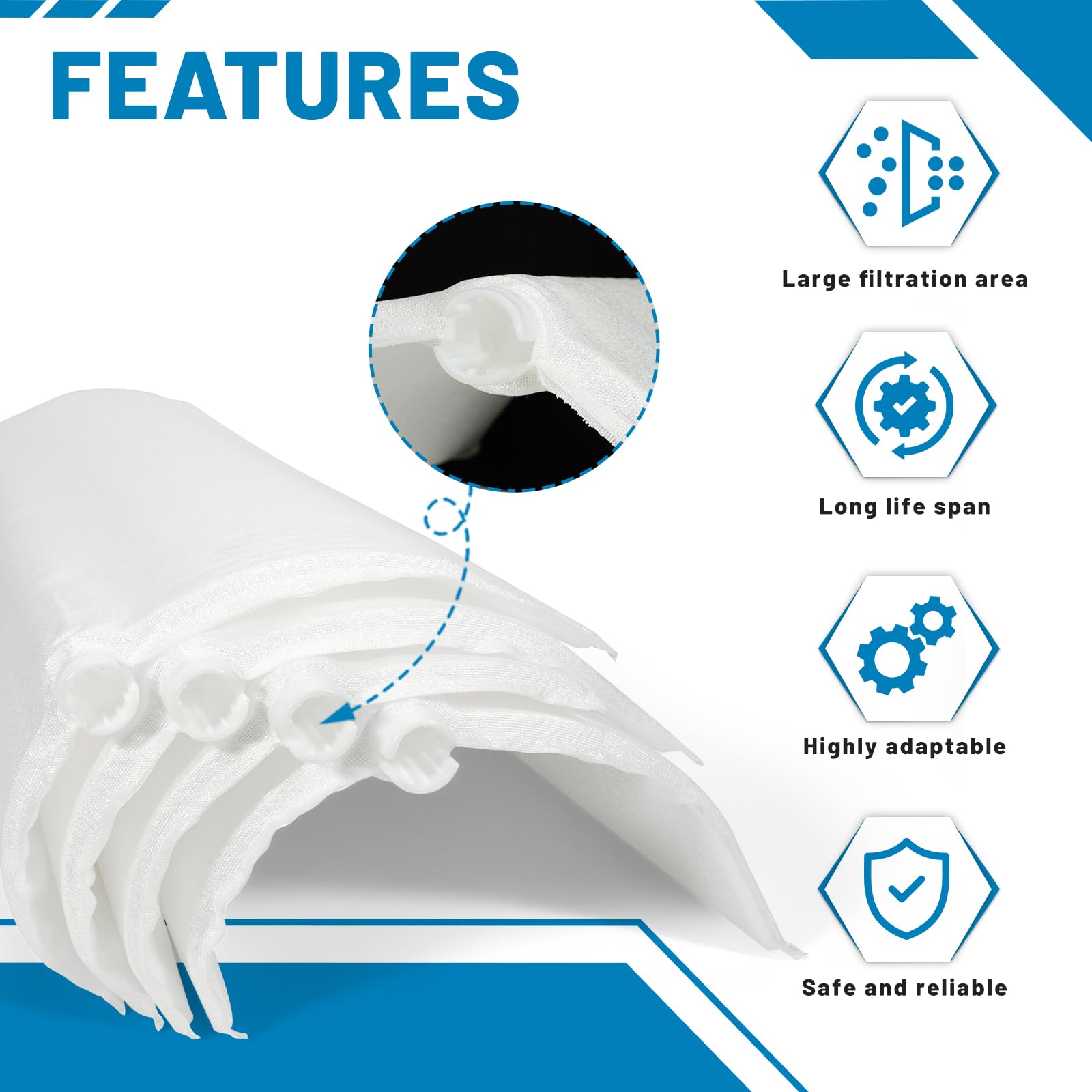 Aumzong 60 sq DE grid packaging highlights easy replacement.