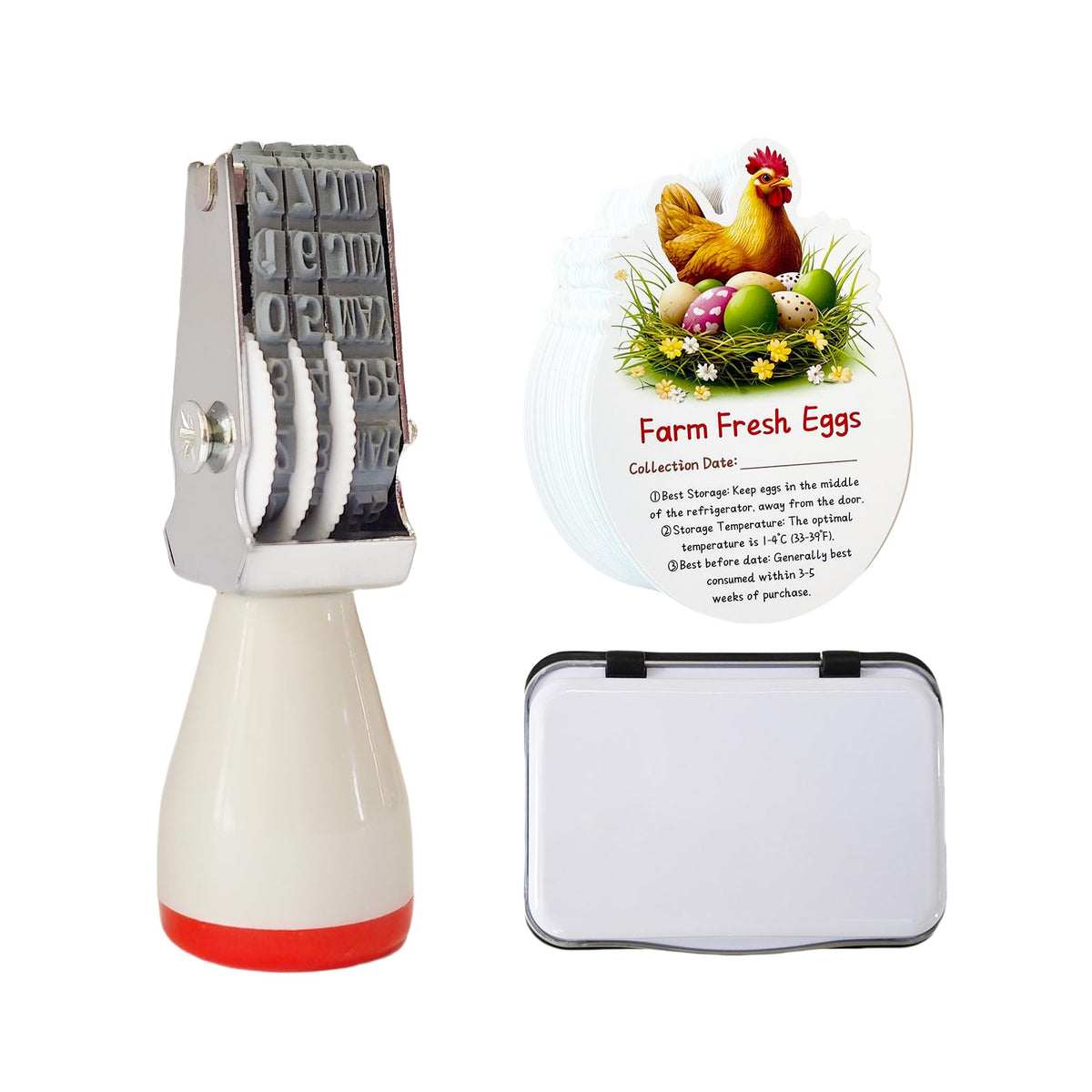 Aunewrick Egg Dater Kit stamp marks dates clearly on eggs for inventory tracking.