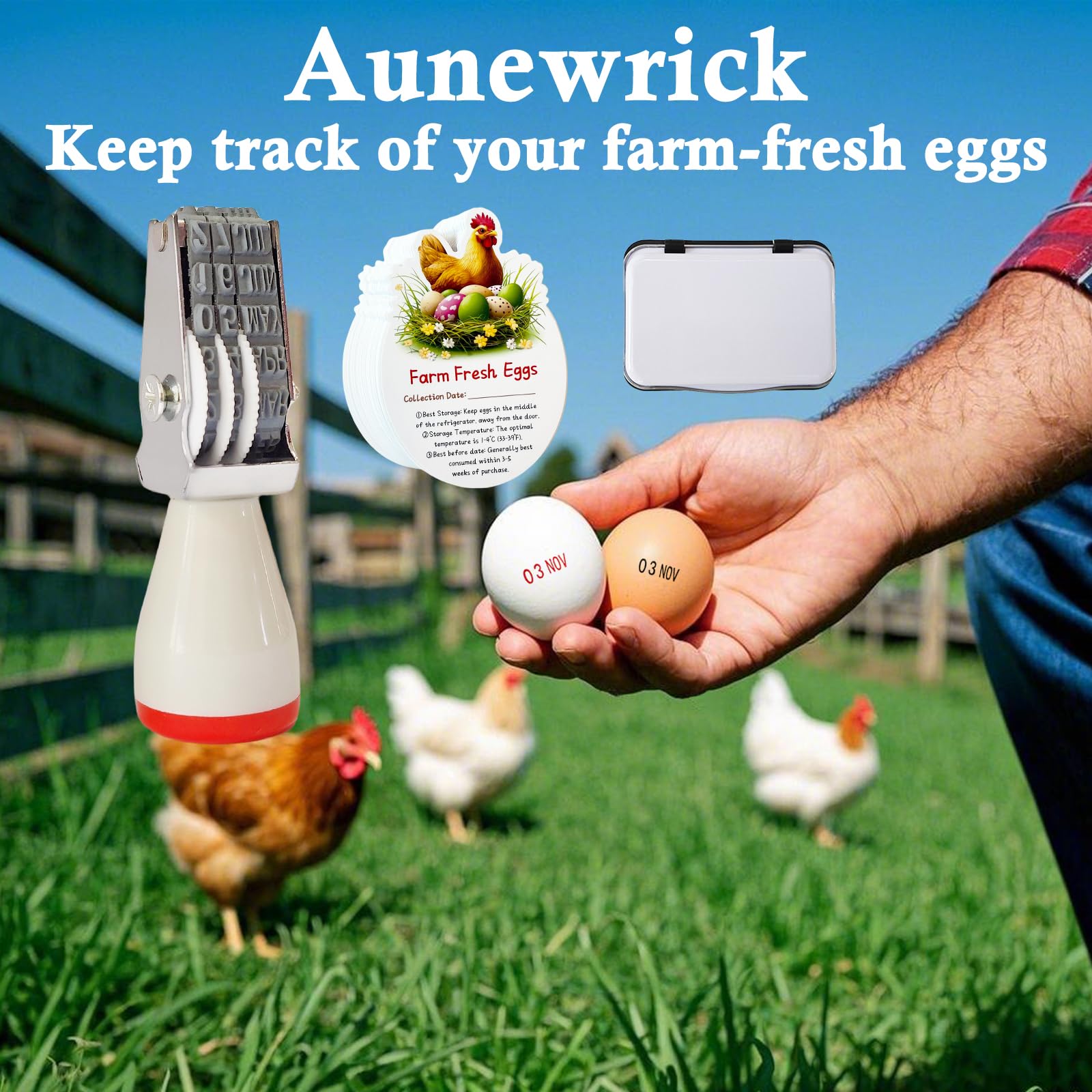 Aunewrick stamping pad supports quick, clean impressions on eggs without smudging.