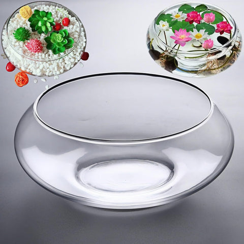 Aunosit glass lotus bowl 8inch shown as a clear centerpiece for water plants