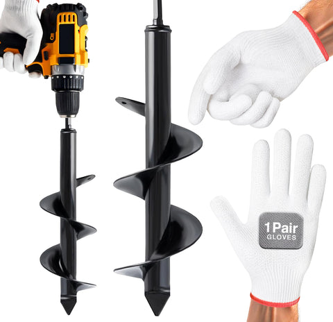 Auntr auger drill bit with gloves ready for fast planting.